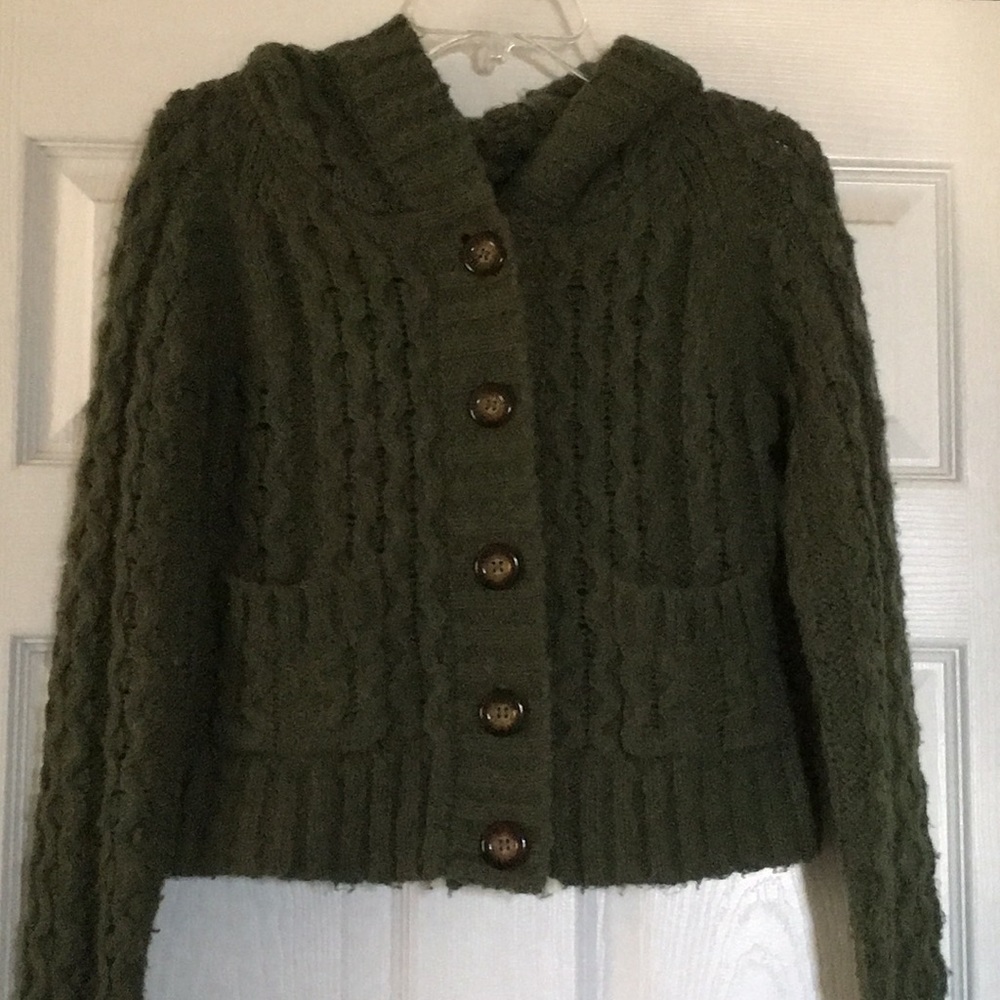 Free People green hooded sweater size medium - Picture 3 of 6